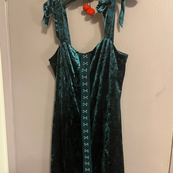 Y2K Mall Goth dress corset style front velvet teal brand new M/L Coachella - Picture 2 of 5